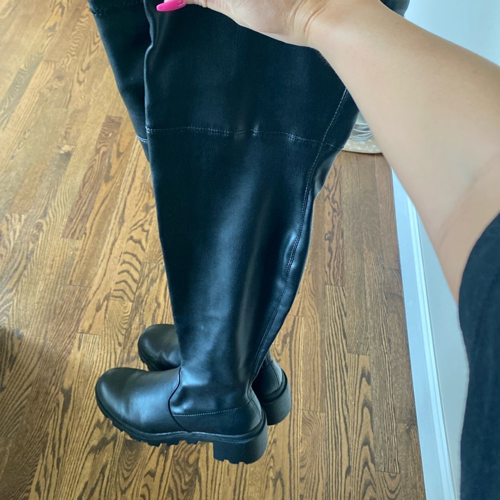 over the knee faux leather boots never worn from just fab